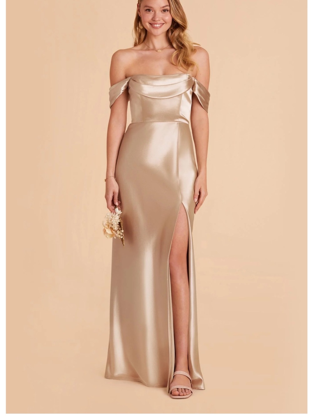 Birdy Grey strapless Satin Gown in Champagne